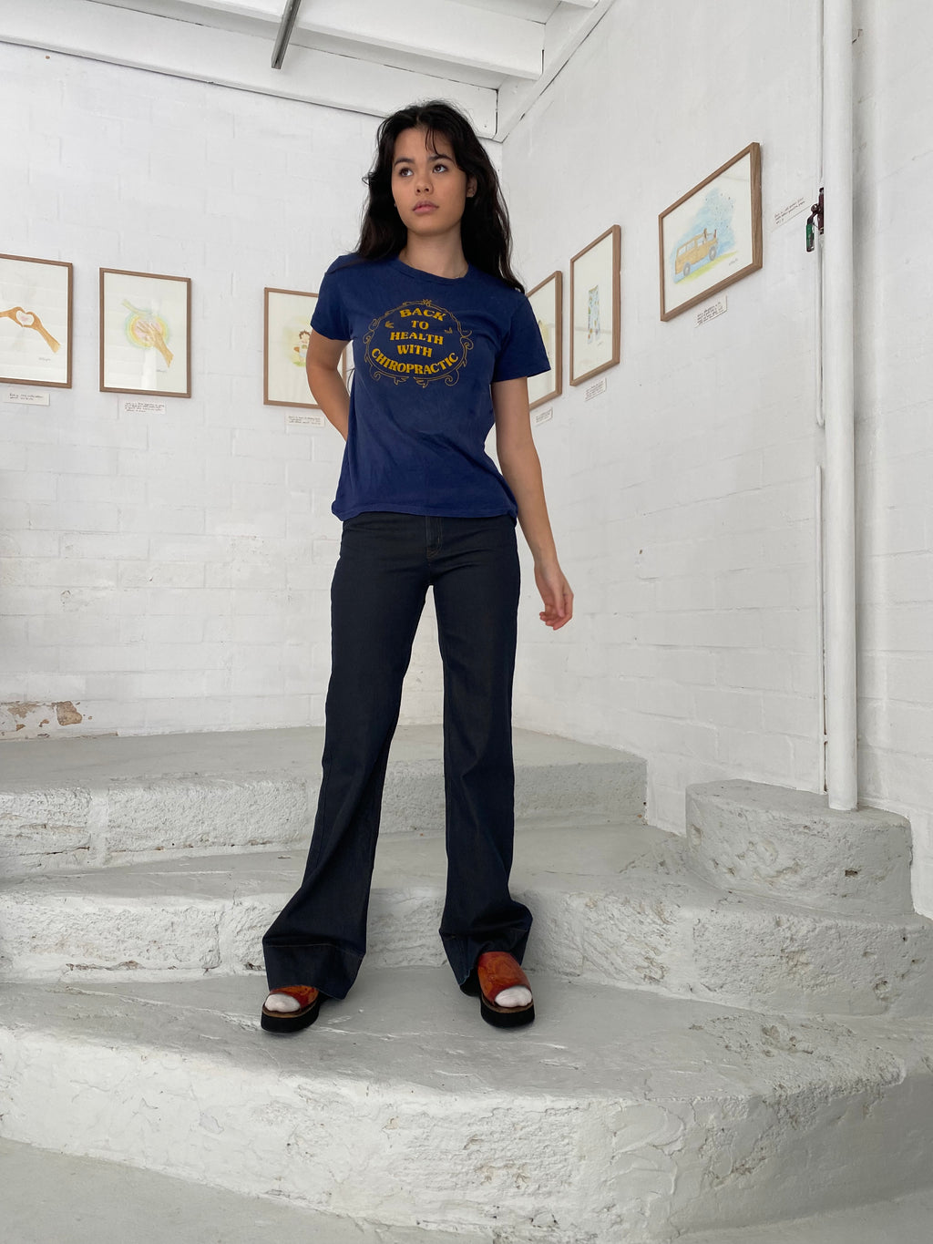 Navy 70s Chiro Ringer TShirt